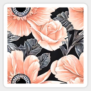 Light Peach and Black Floral Pattern Sticker